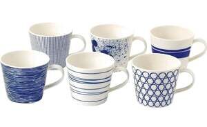 Royal Doulton Pacific Mixed Patterns Mugs, Blue, Set of 6